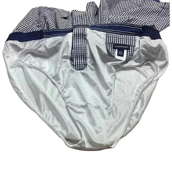 Lands End Mens XXL Seersucker Swim Trunks Shorts Blue White Cotton Blend Plaid - Picture 5 of 7